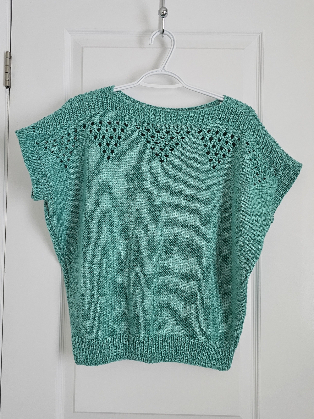 Women's Teal Open-Knit Short Sleeve Sweater